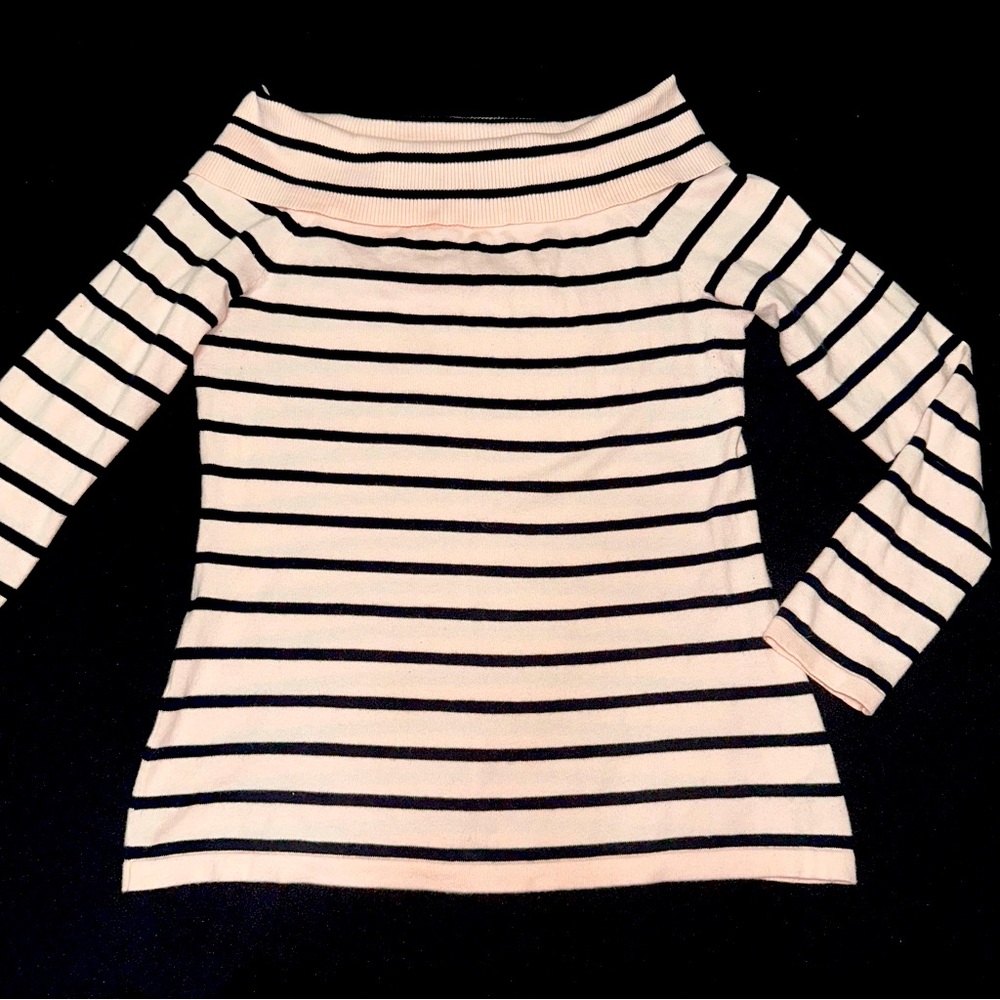 Lilly Pulitzer Striped Off-Shoulder Sweater medium pink and black